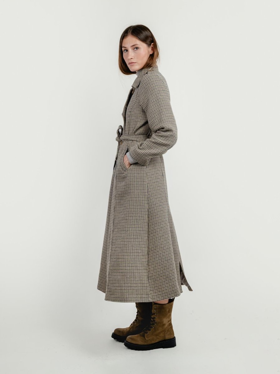 CAPPOTTO DOPPIOPETTO PIED DE POULE BEIGE - immagine 4