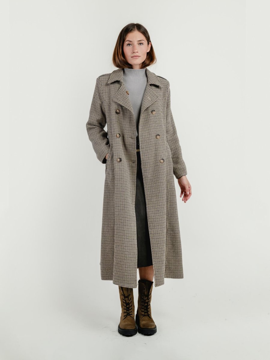 CAPPOTTO DOPPIOPETTO PIED DE POULE BEIGE - immagine 7