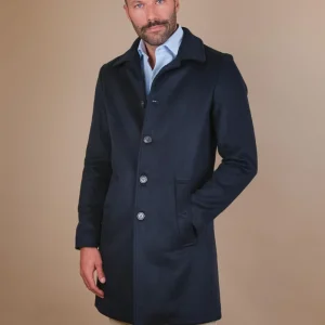 CAPPOTTO MONOPETTO IN MISTO LANA BLU