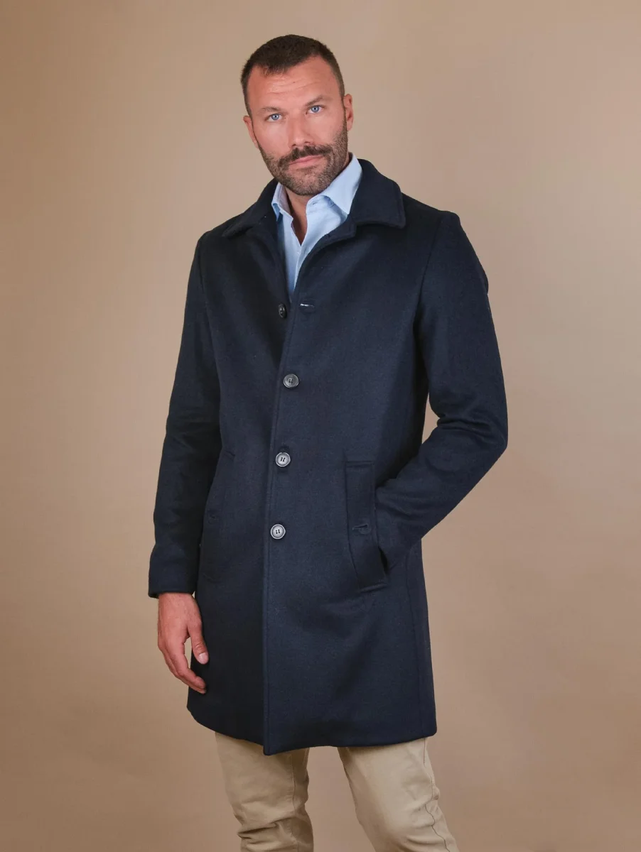 CAPPOTTO MONOPETTO IN MISTO LANA BLU