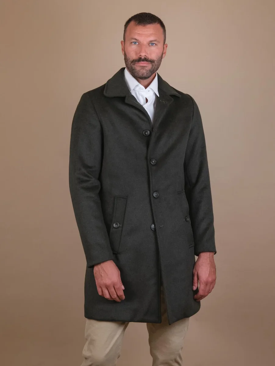 CAPPOTTO MONOPETTO IN MISTO LANA VERDE