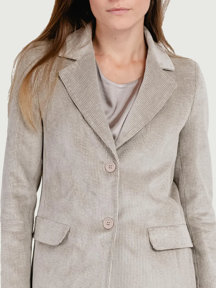 CAPPOTTO MONOPETTO IN VELLUTO A COSTE BEIGE - immagine 6