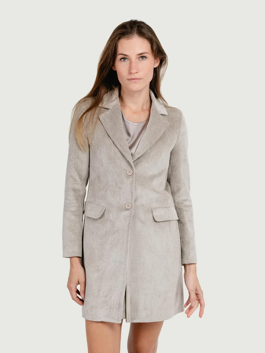 CAPPOTTO MONOPETTO IN VELLUTO A COSTE BEIGE