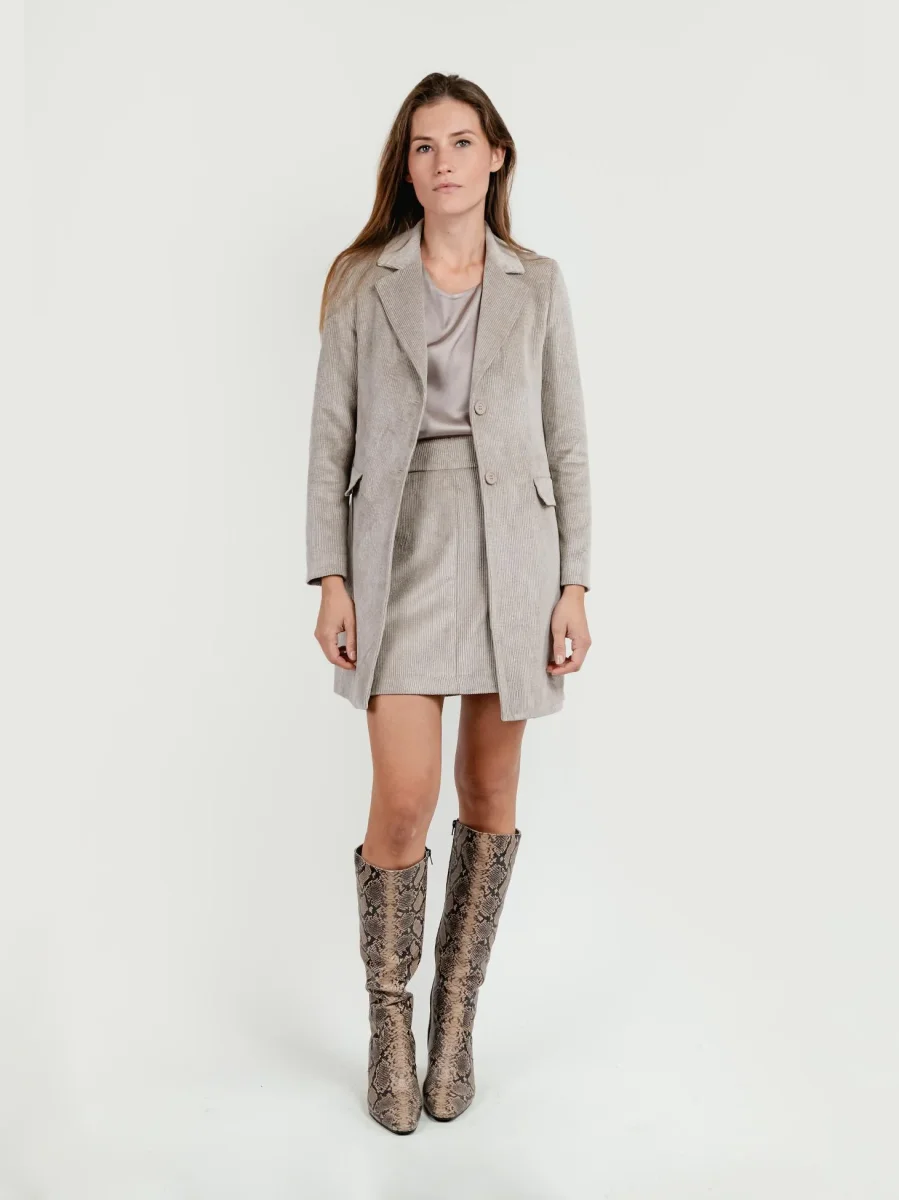 CAPPOTTO MONOPETTO IN VELLUTO A COSTE BEIGE - immagine 3