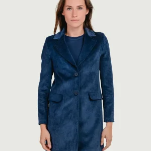 CAPPOTTO MONOPETTO IN VELLUTO A COSTE BLU NAVY