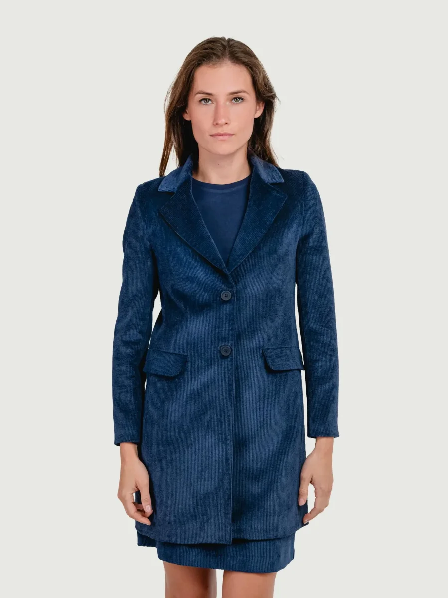 CAPPOTTO MONOPETTO IN VELLUTO A COSTE BLU NAVY