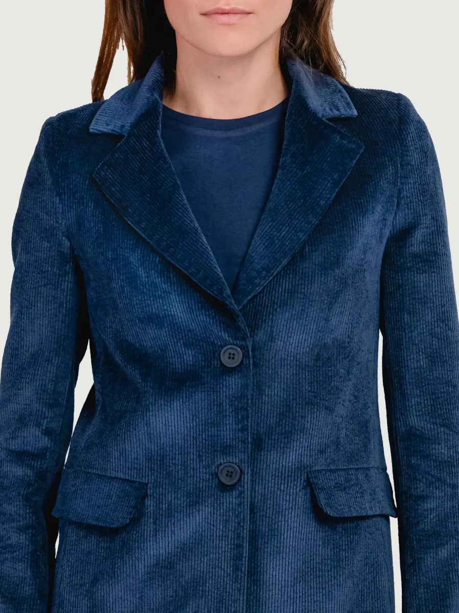 CAPPOTTO MONOPETTO IN VELLUTO A COSTE BLU NAVY - immagine 5