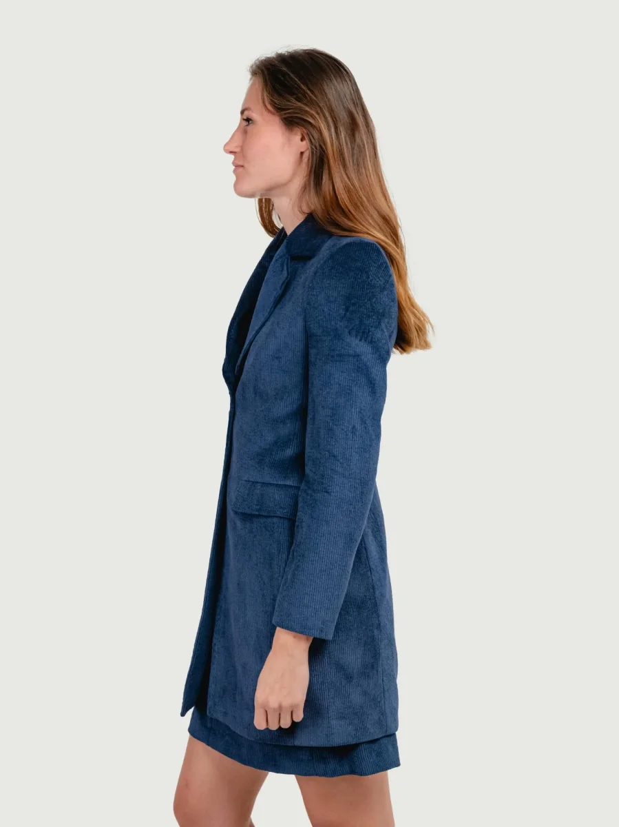 CAPPOTTO MONOPETTO IN VELLUTO A COSTE BLU NAVY - immagine 3