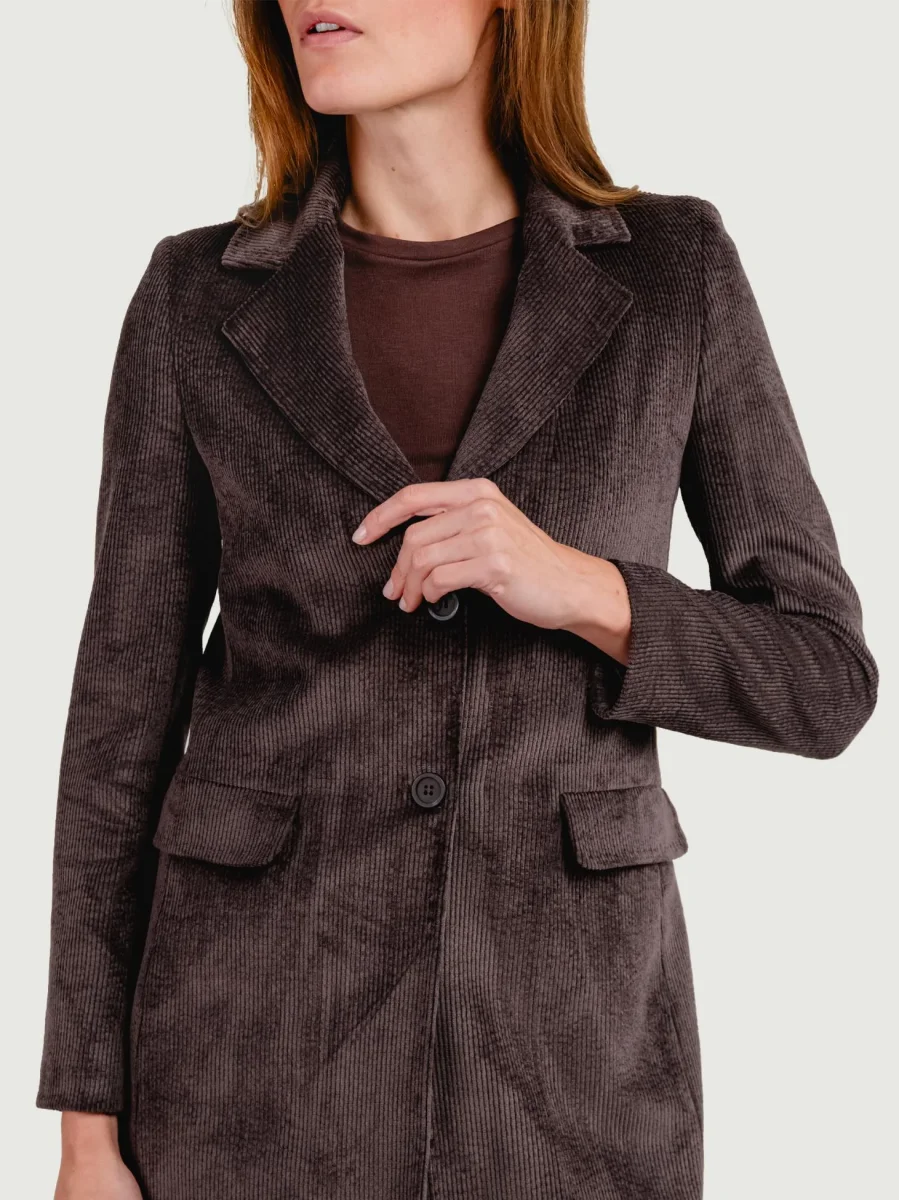 CAPPOTTO MONOPETTO IN VELLUTO A COSTE TESTA MORO - immagine 6