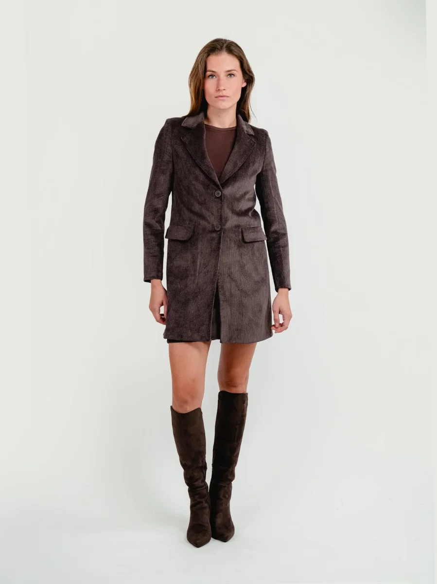 CAPPOTTO MONOPETTO IN VELLUTO A COSTE TESTA MORO - immagine 3