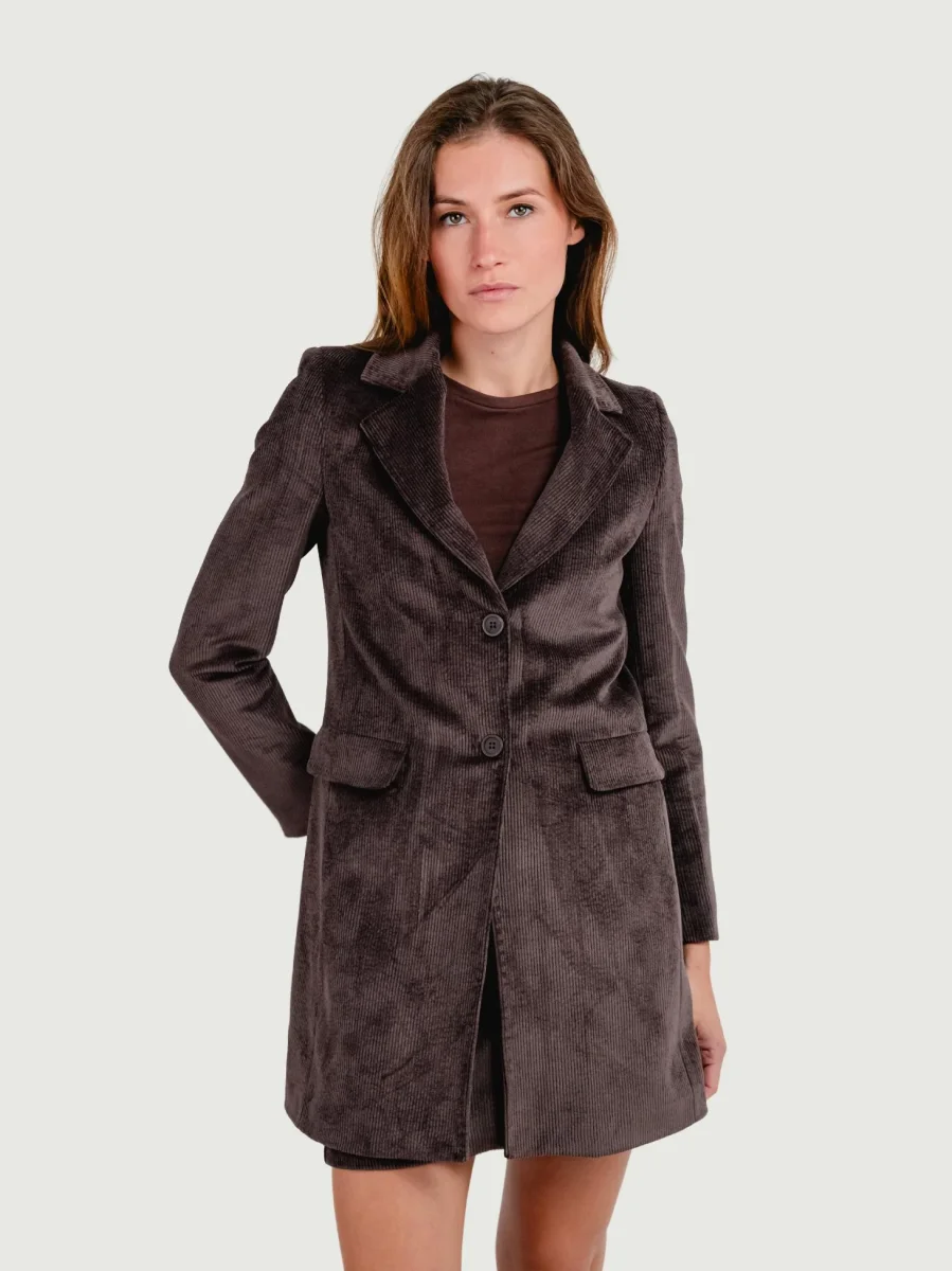 CAPPOTTO MONOPETTO IN VELLUTO A COSTE TESTA MORO