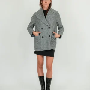 CAPPOTTO PEACOAT CON MAXI REVERS GRIGIO SPIGATO