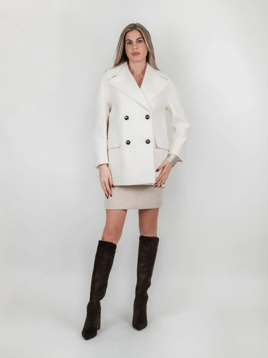 CAPPOTTO PEACOAT CON MAXI REVERS PANNA - immagine 6