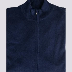 CARDIGAN BLU CON ZIP IN LANA MISTO CASHMERE