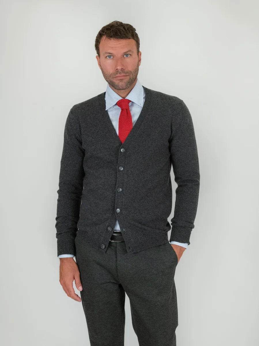 CARDIGAN IN LANA E CASHMERE ANTRACITE