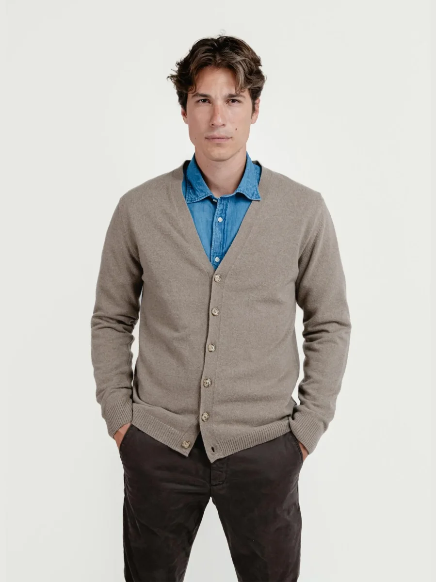 CARDIGAN IN LANA MERINO E CASHMERE SABBIA