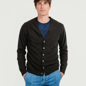 CARDIGAN IN LANA MERINO E CASHMERE TESTA MORO