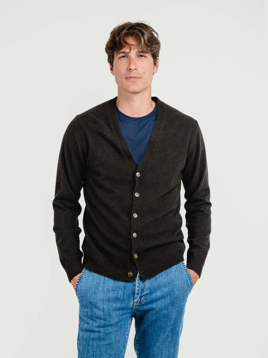 CARDIGAN IN LANA MERINO E CASHMERE TESTA MORO