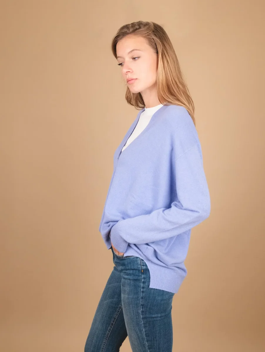 CARDIGAN OVER  CON BOTTONI IN MADREPERLA AZZURRO - immagine 5