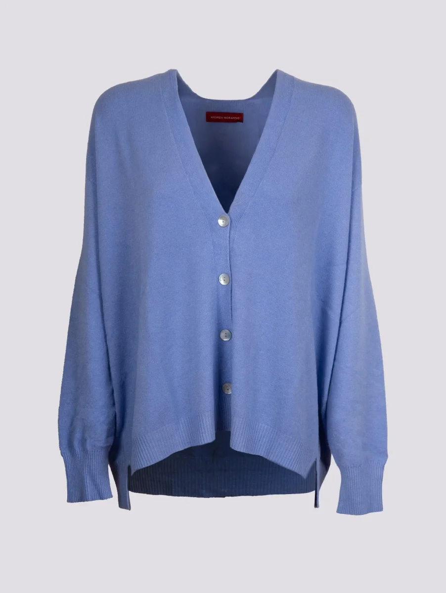 CARDIGAN OVER  CON BOTTONI IN MADREPERLA AZZURRO - immagine 3