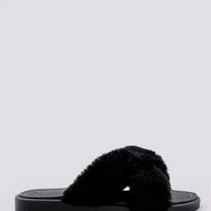 CIABATTA IN PELLE NERA CON PELO ECOLOGICO