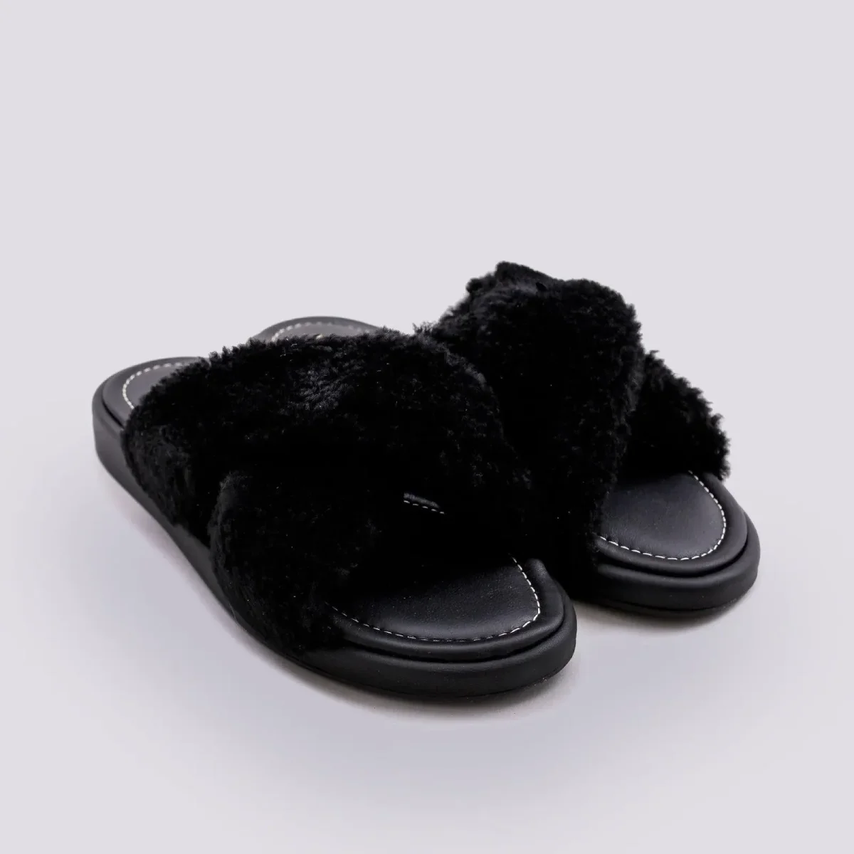 CIABATTA IN PELLE NERA CON PELO ECOLOGICO - immagine 8