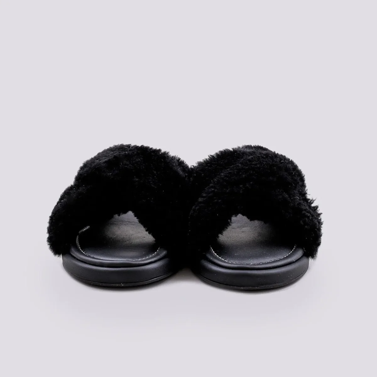 CIABATTA IN PELLE NERA CON PELO ECOLOGICO - immagine 9