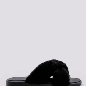 CIABATTA IN PELLE NERA CON PELO ECOLOGICO