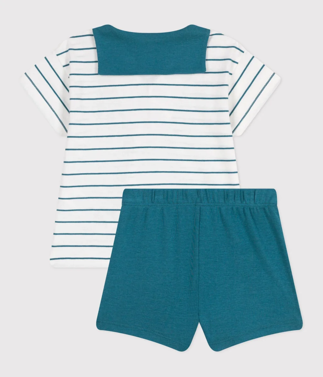 COMPLETO 2 PEZZI CON T-SHIRT A RIGHE E SHORTS TINTA UNITA - immagine 4