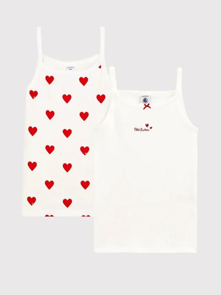 CONFEZIONE DA 2 CANOTTIERE IN COTONE MOTIVO CUORE