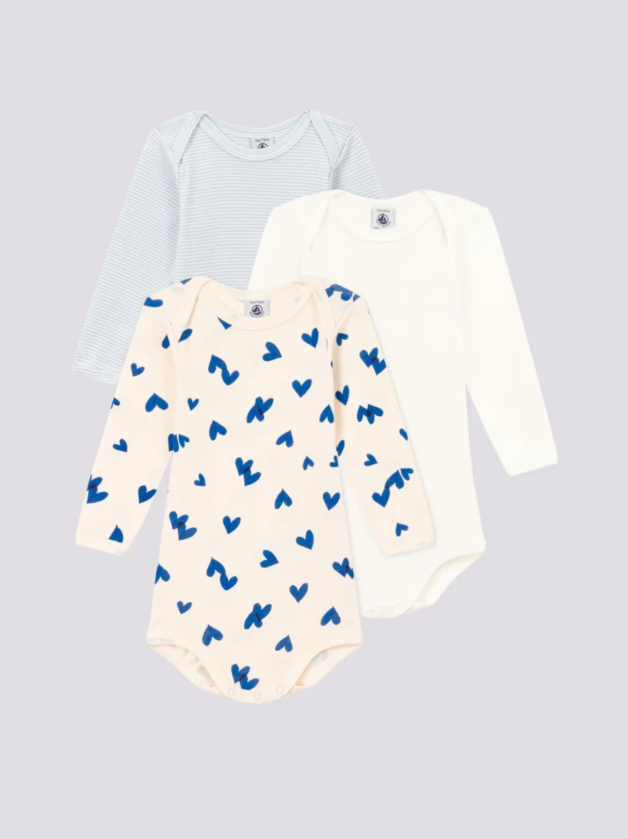 CONFEZIONE DA 3 BODY BEBÈ IN COTONE A CUORI BLU