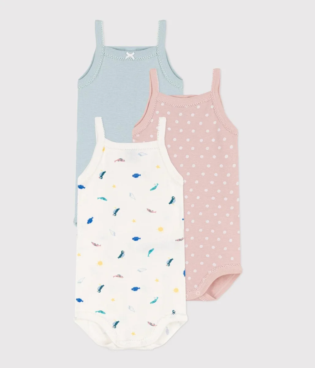 CONFEZIONE DA 3 BODY CON SPALLINE  CON ANIMALI MARINI