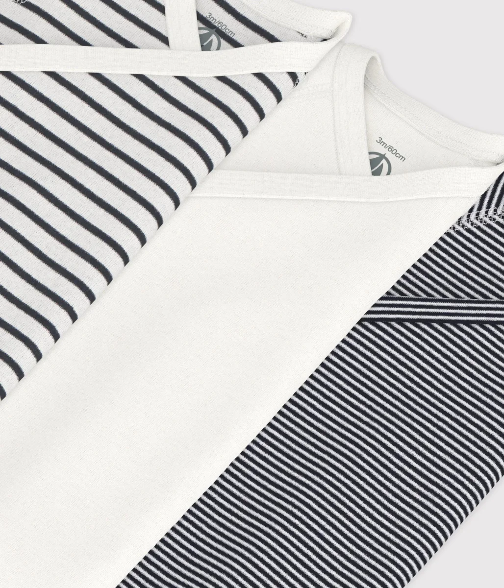 CONFEZIONE DA 3 BODY INCROCIATI A MANICHE CORTE, A RIGHE, IN COTONE, PER NEONATI - immagine 5