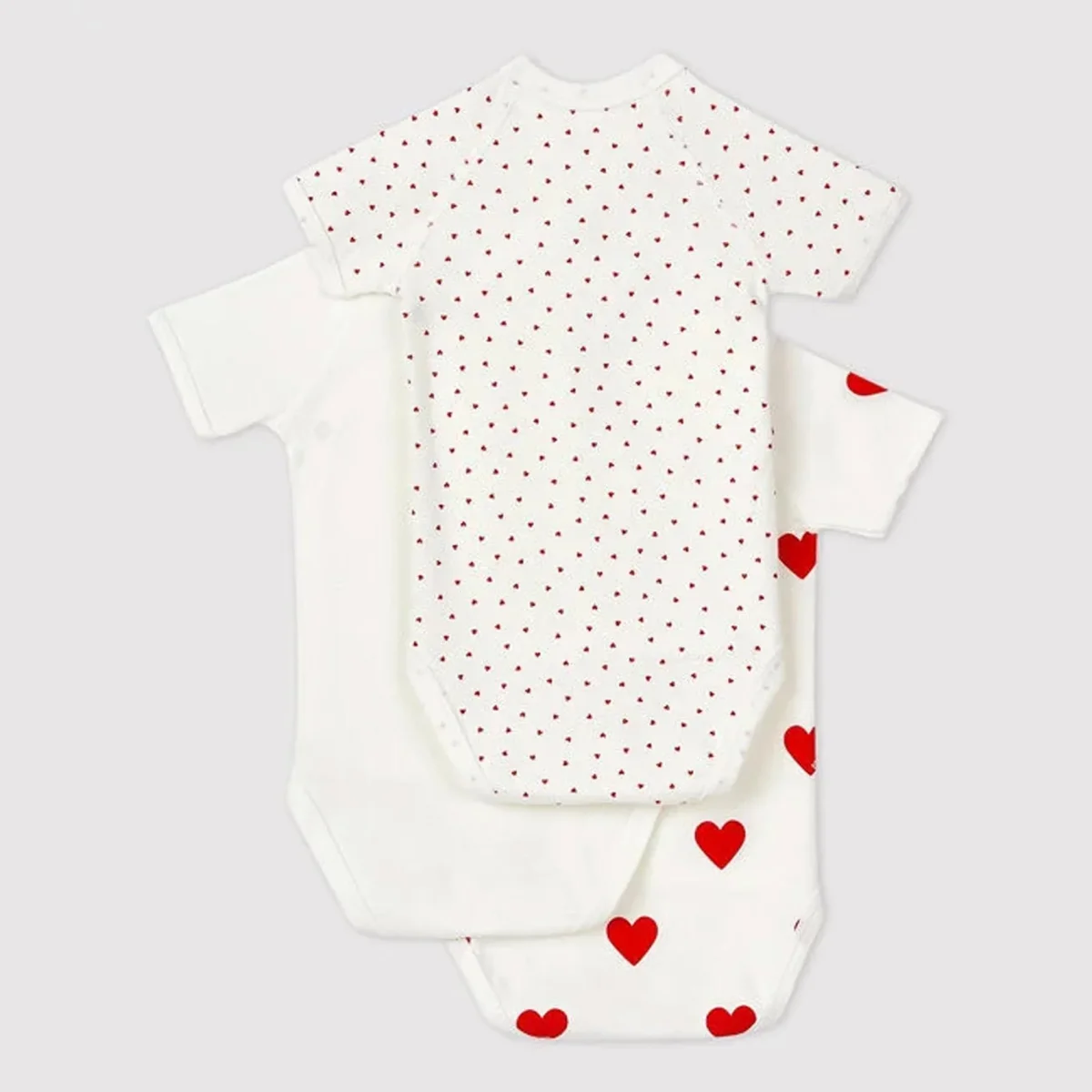 CONFEZIONE DA 3 BODY INCROCIATI IN COTONE CON MOTIVO A CUORE - immagine 4