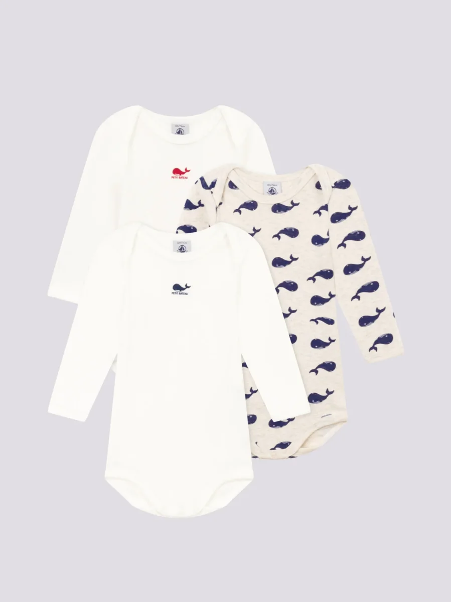 CONFEZIONE DA 3 BODY IN COTONE CON MOTIVO BALENE