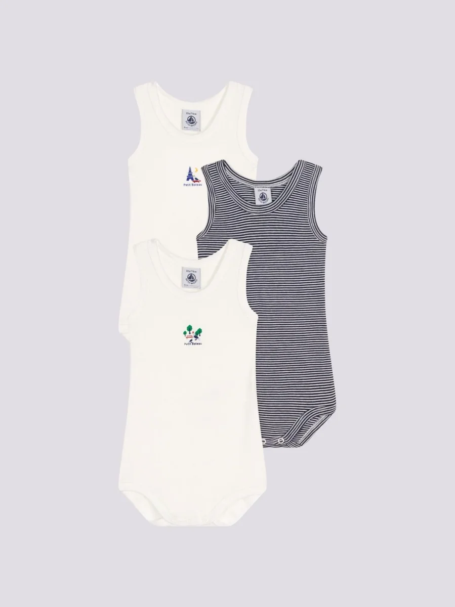 CONFEZIONE DA 3 BODY SENZA MANICHE BEBÈ IN COTONE