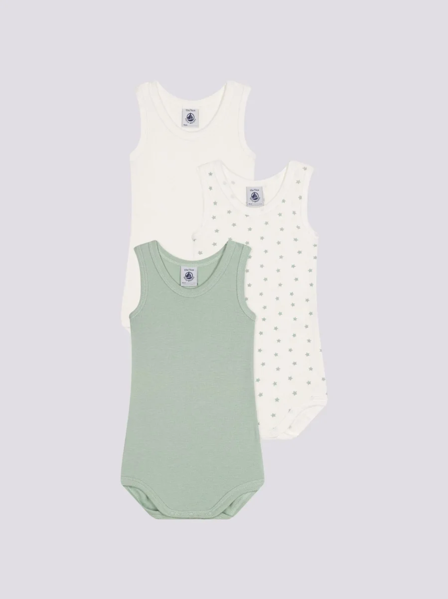 CONFEZIONE DA 3 BODY SENZA MANICHE BEBÈ IN COTON