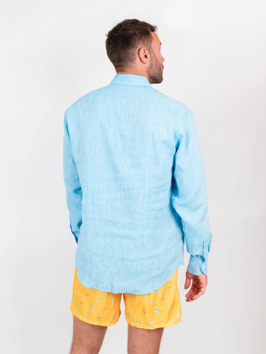 Camicia Arthur in lino tinto filo turchese - immagine 8