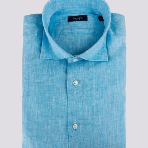 Camicia Arthur in lino tinto filo turchese