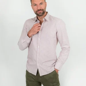 Camicia a righe bianca e rosso in cotone oxford