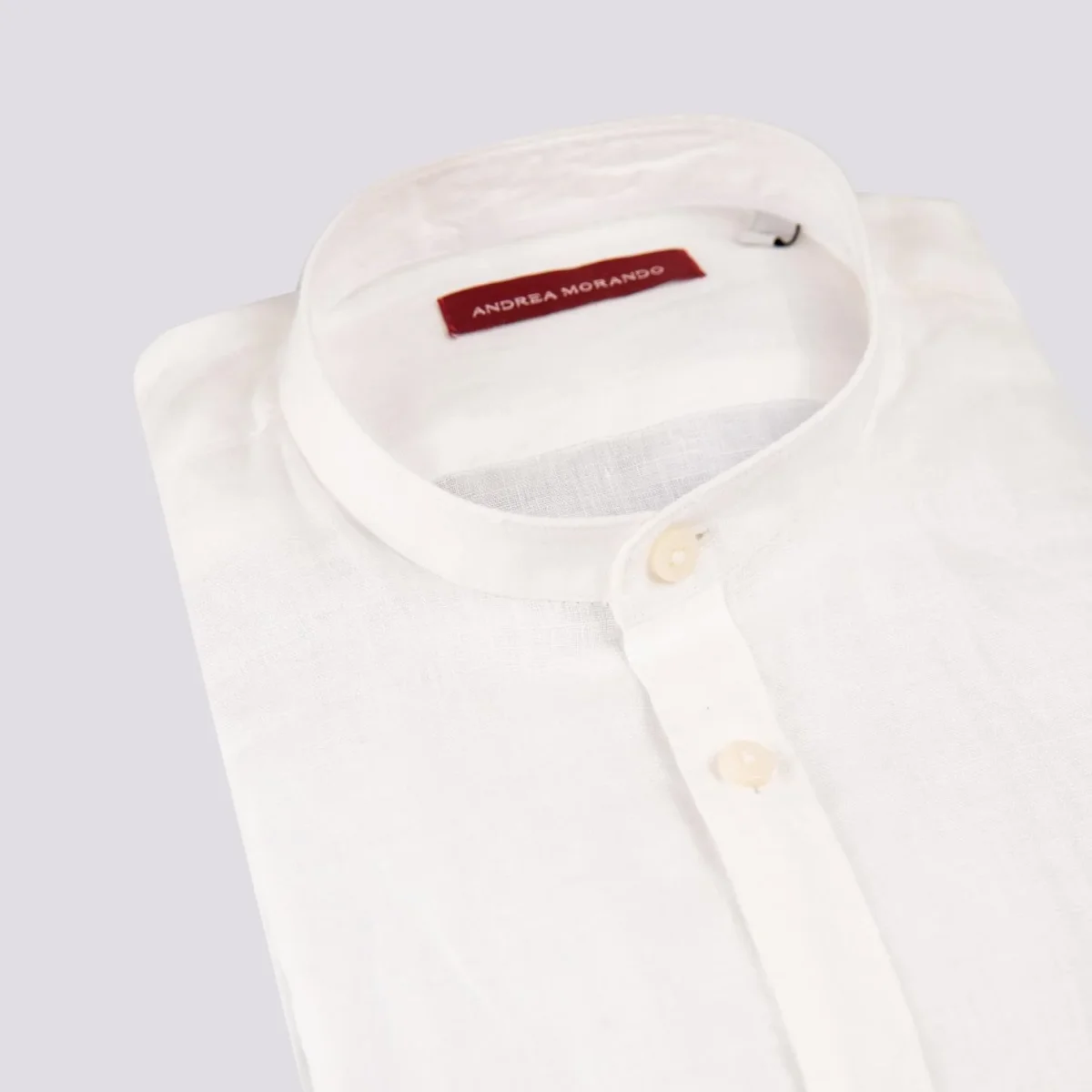 Camicia alla coreana in lino bianca - immagine 3