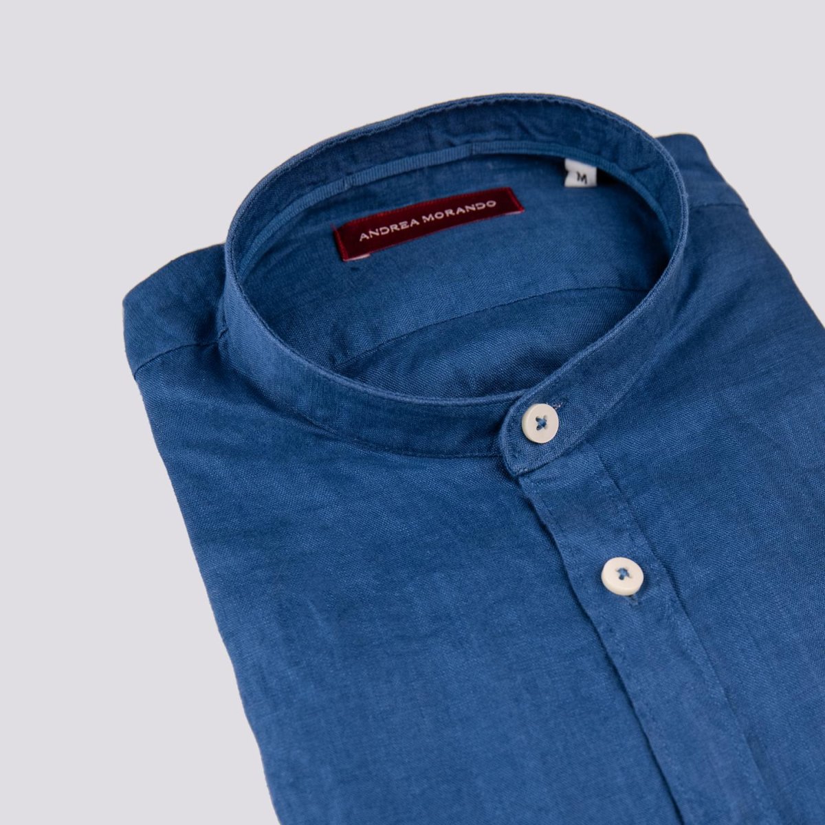 Camicia alla coreana in lino bluette - immagine 3