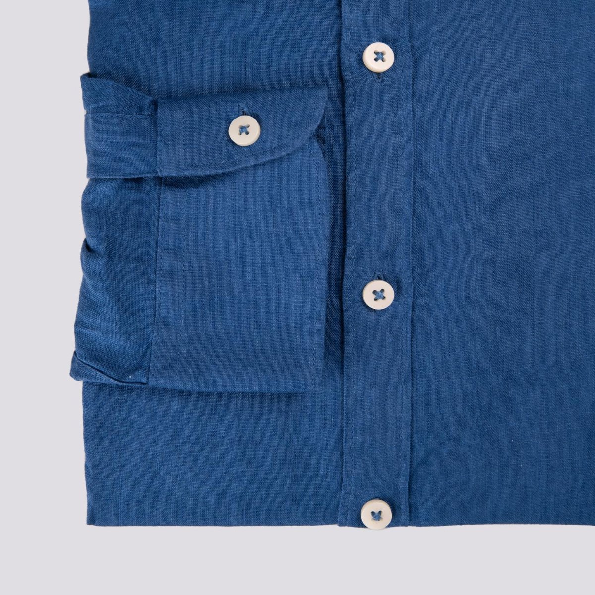 Camicia alla coreana in lino bluette - immagine 4