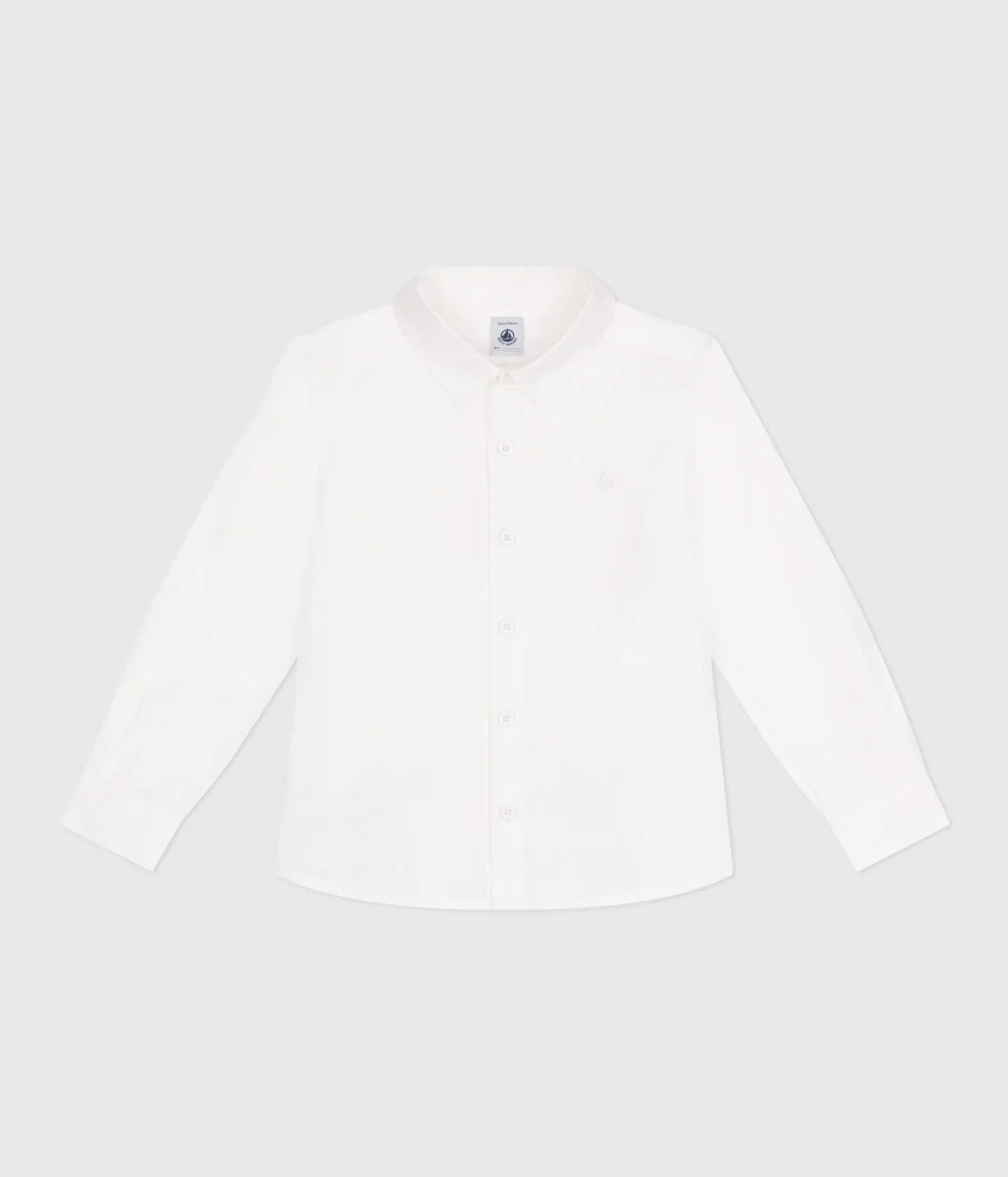 Camicia bambino a maniche lunghe in cotone tinta unita