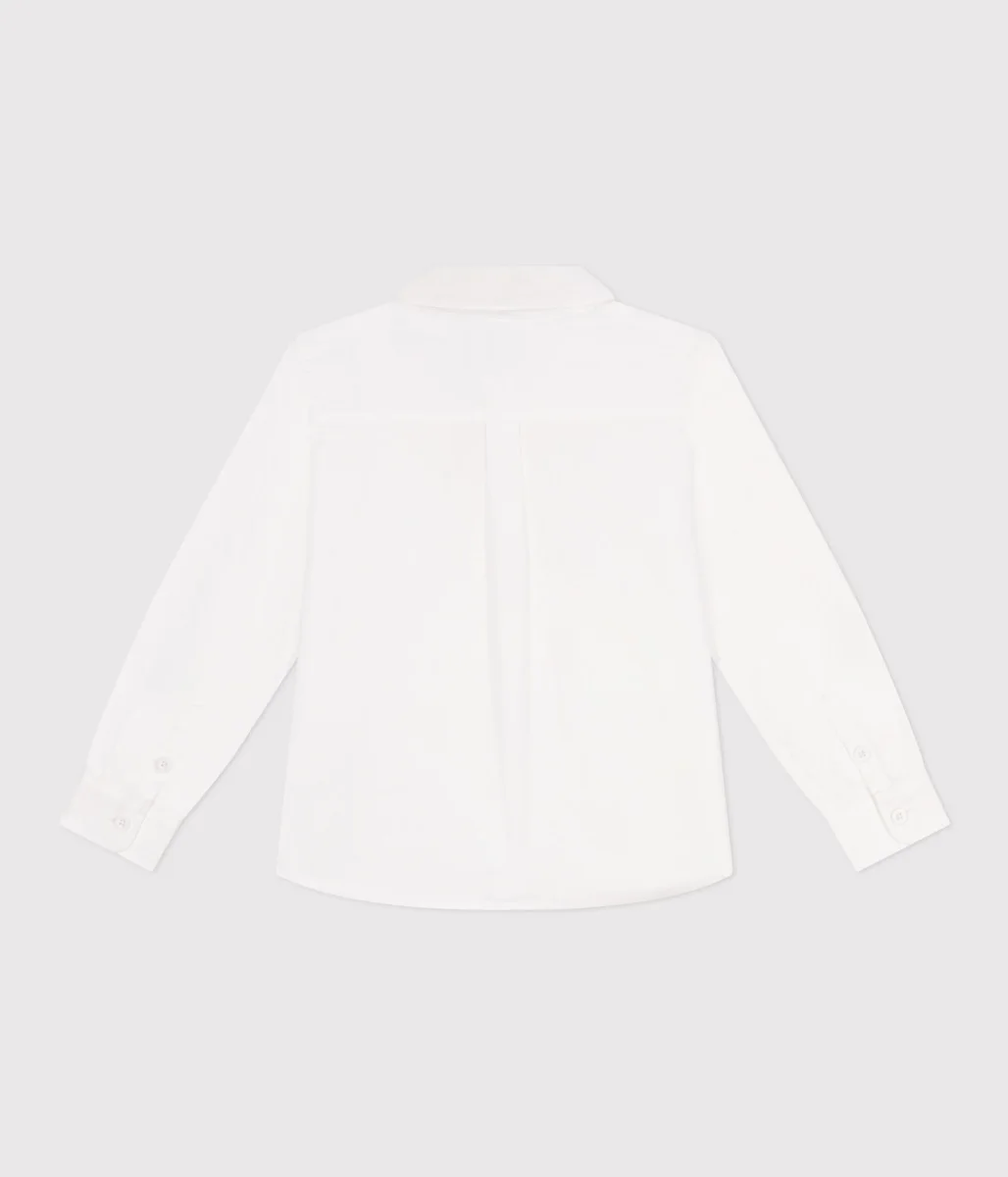 Camicia bambino a maniche lunghe in cotone tinta unita - immagine 3