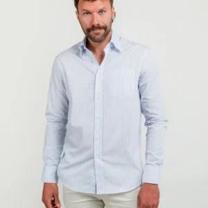 Camicia bottondown a righe bianche e azzurre