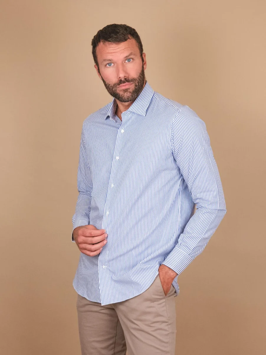 Camicia in cotone a righe blu - immagine 3