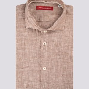 Camicia in lino beige melange tinto filo