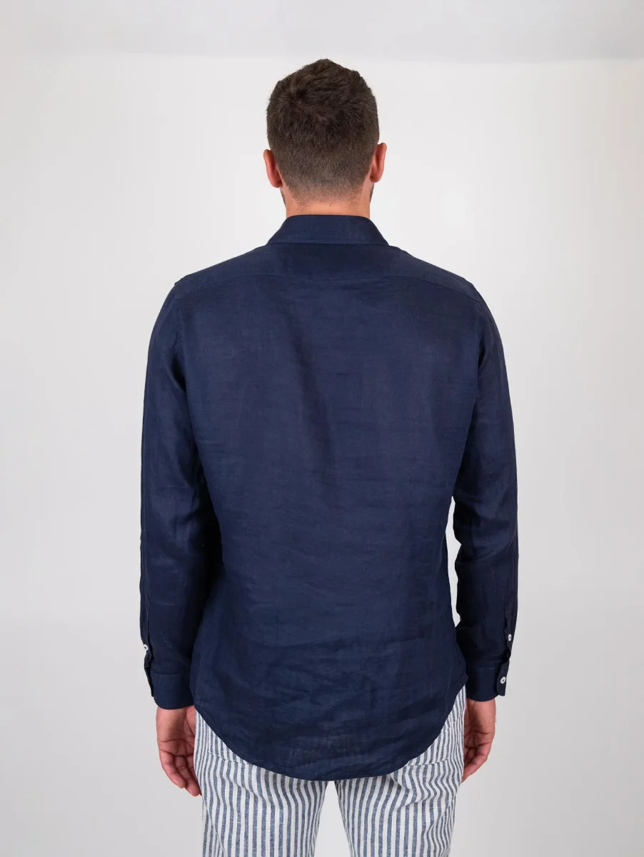 Camicia in lino tinto in capo color navy - immagine 7