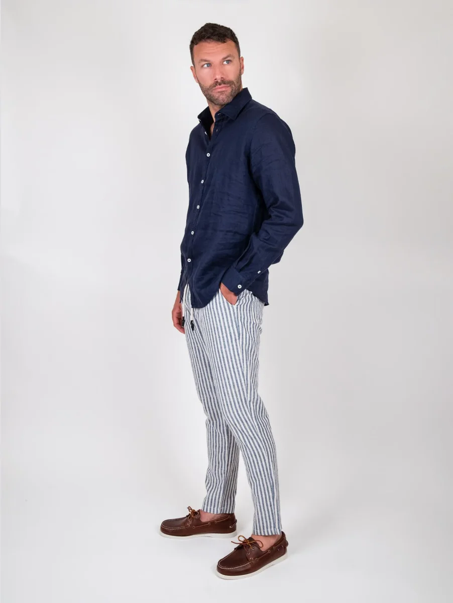 Camicia in lino tinto in capo color navy - immagine 9